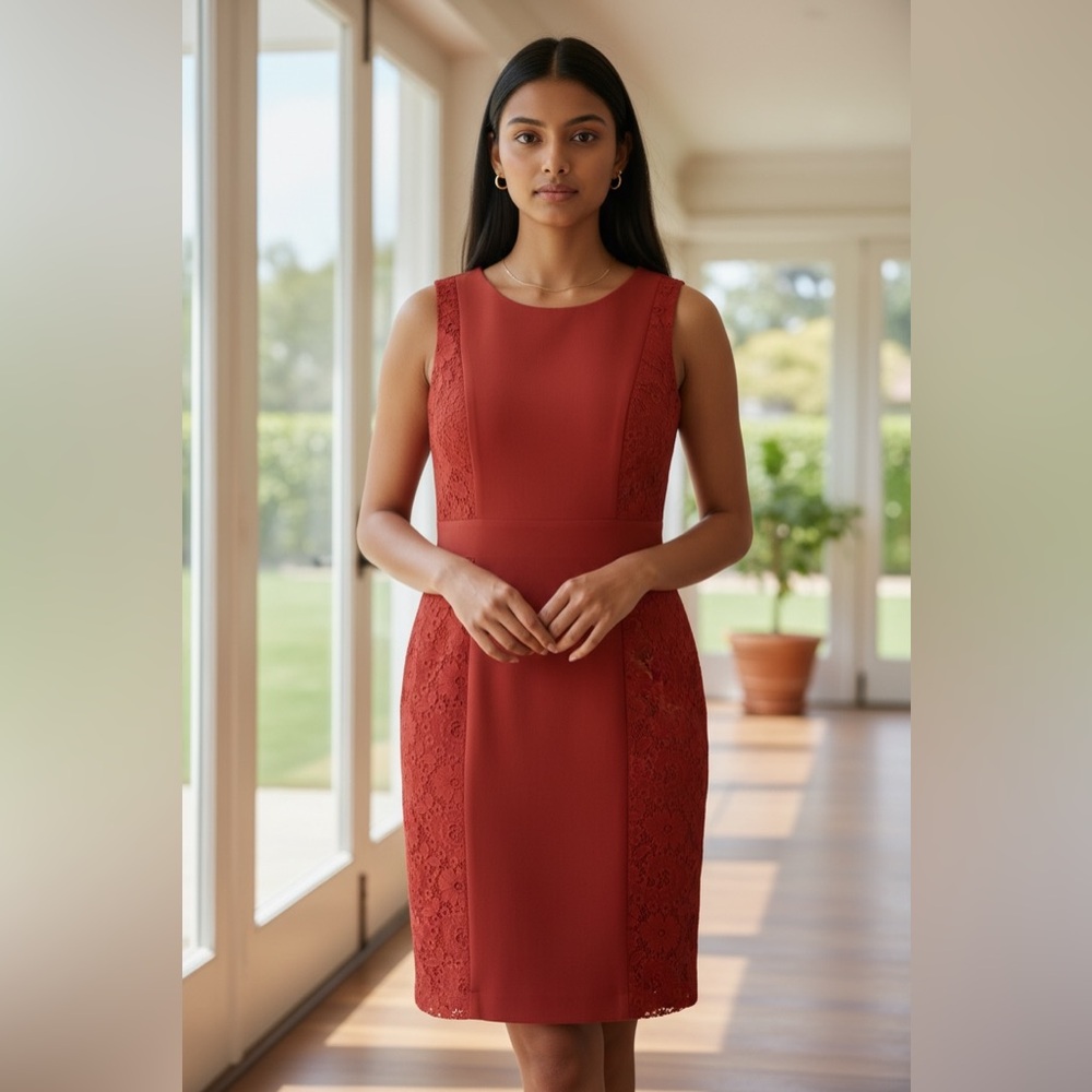 Adrianna Papell Red Lace Zip Up Dress NEW